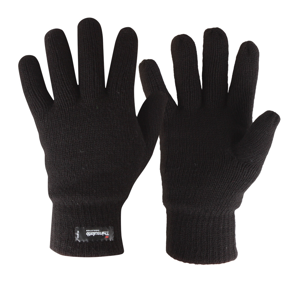Thinsulate Insulation Lined Black Acrylic Knitted Thermal Safety Work Gloves For Cold Store